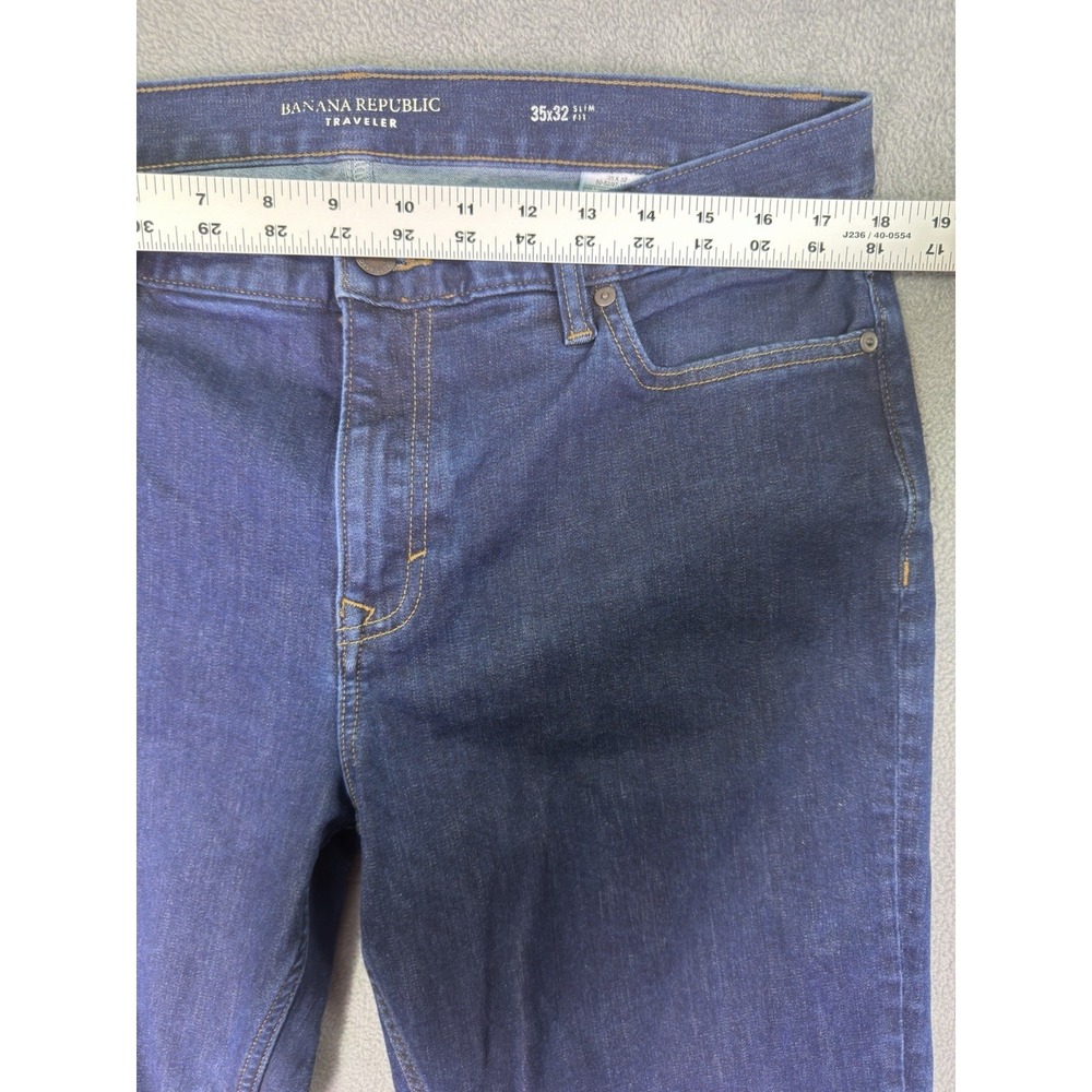 Banana Republic Jeans Mens 35x32 Blue Straight Slim Dark Wash Denim Traveler - Picture 3 of 8